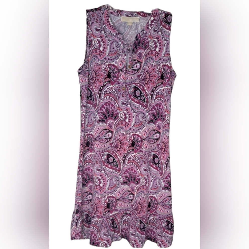 MICHAEL KORS Paisley Sleeveless Midi Jersey Shift Dress, Size S